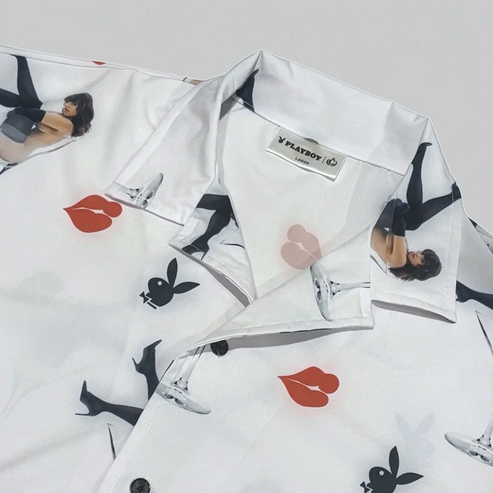 Playboy by Culture Kings Party Cocktail Shirt Size Large Relaxed Fit Camp Collar - Picture 2 of 12